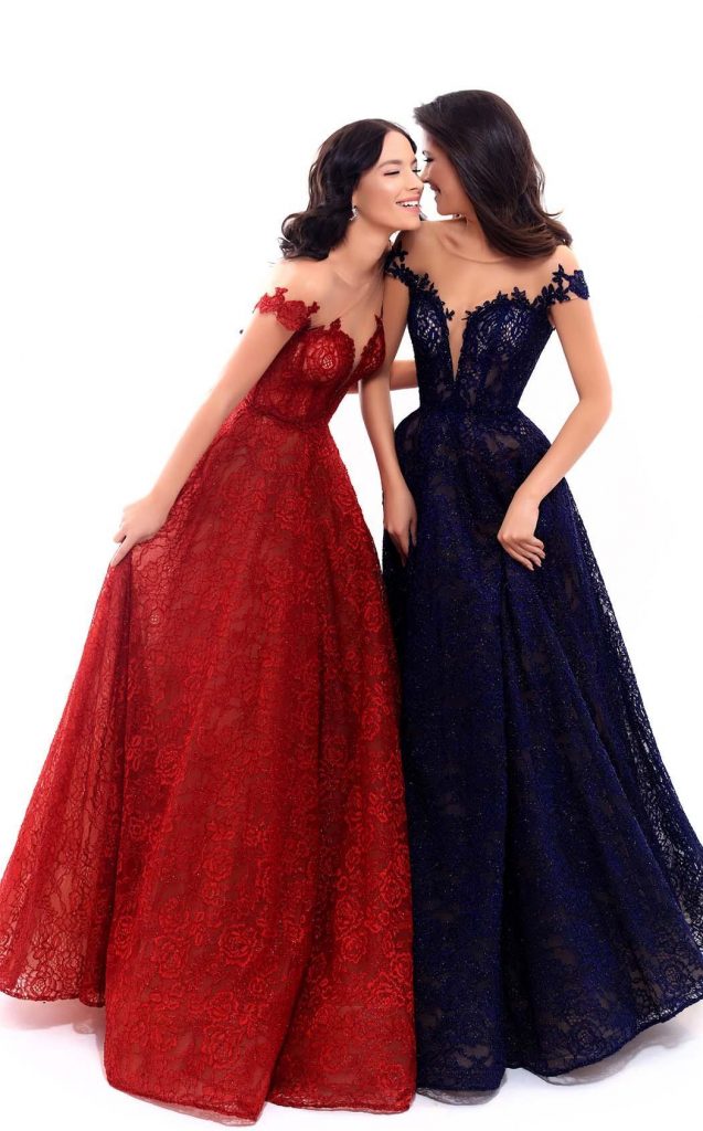 robe de soiree princesse tarik ediz bleu rouge mariage nouvelle collection ample volumineuse 2018